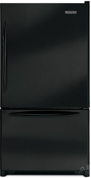 KitchenAid Architect Series KBRA20ERBL 20.3 Cu. Ft.  Bottom-Freezer Counter-Depth Refrigerator with Interior Water Dispenser & 4 Glass Shelves: Black