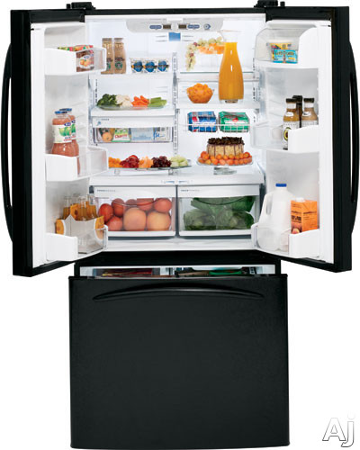 GE Profile PFS22MBSBB 22.2 Cu. Ft. Arctica French Door Refrigerator with ClimateKeeper System & 4 Glass Shelves: Black on Black