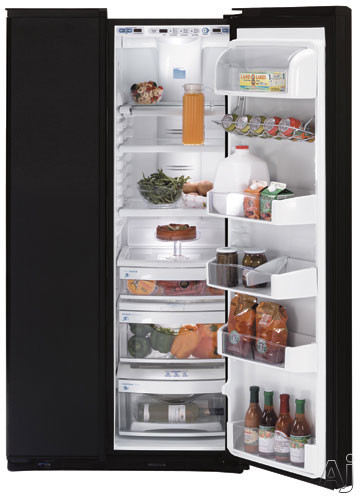 GE Profile PSI23NCRBV 22.6 Cu. Ft. Arctica Side-by-Side Counter-Depth Refrigerator with CustomCool Technology & Slide 'n Store Freezer Baskets: Black Non-Dispen