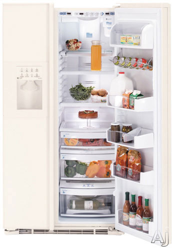 GE Profile PSI23NGRCV 22.6 Cu. Ft. Arctica Side-by-Side Counter-Depth Refrigerator with CustomCool Technology & Slide 'n Store Freezer Baskets: Bisque